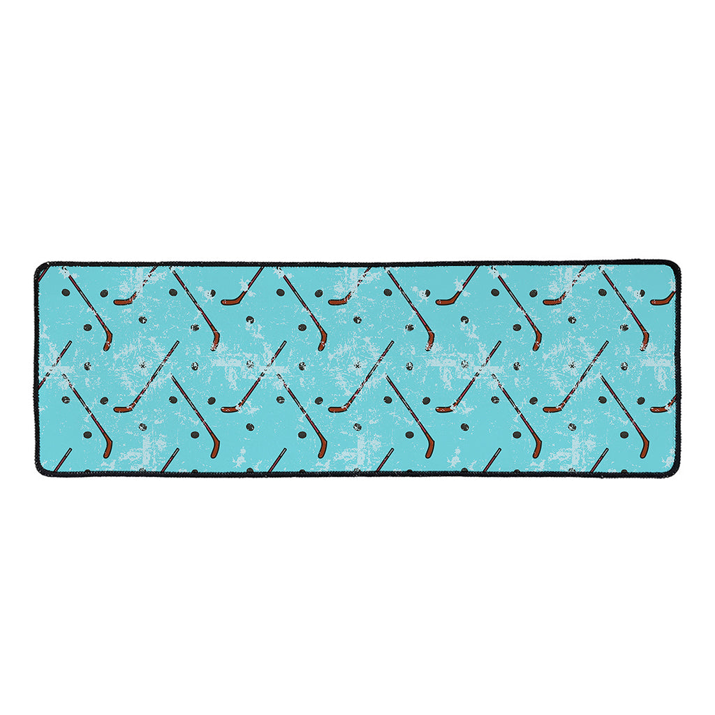 Hockey Stick And Puck Pattern Print Long Kitchen Mat