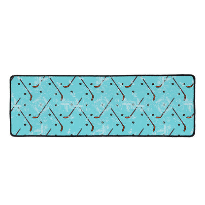 Hockey Stick And Puck Pattern Print Long Kitchen Mat