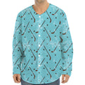 Hockey Stick And Puck Pattern Print Long Sleeve Baseball Jersey