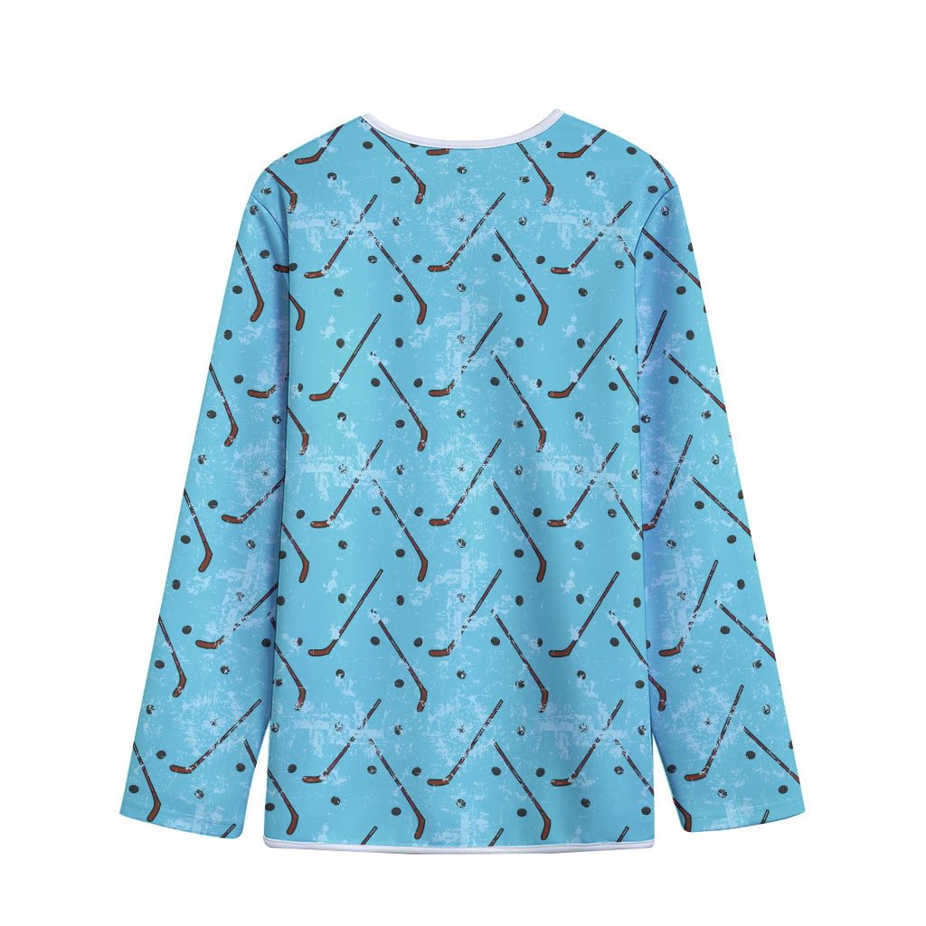 Hockey Stick And Puck Pattern Print Long Sleeve Short Coat