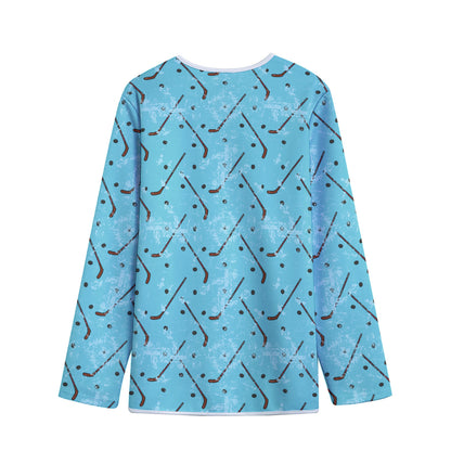 Hockey Stick And Puck Pattern Print Long Sleeve Short Coat