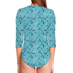 Hockey Stick And Puck Pattern Print Long Sleeve Swimsuit