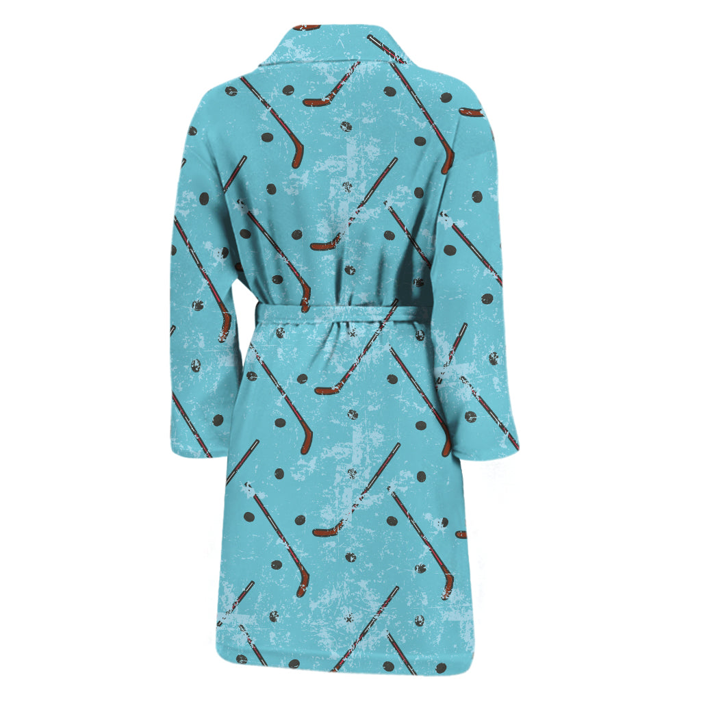 Hockey Stick And Puck Pattern Print Men's Bathrobe