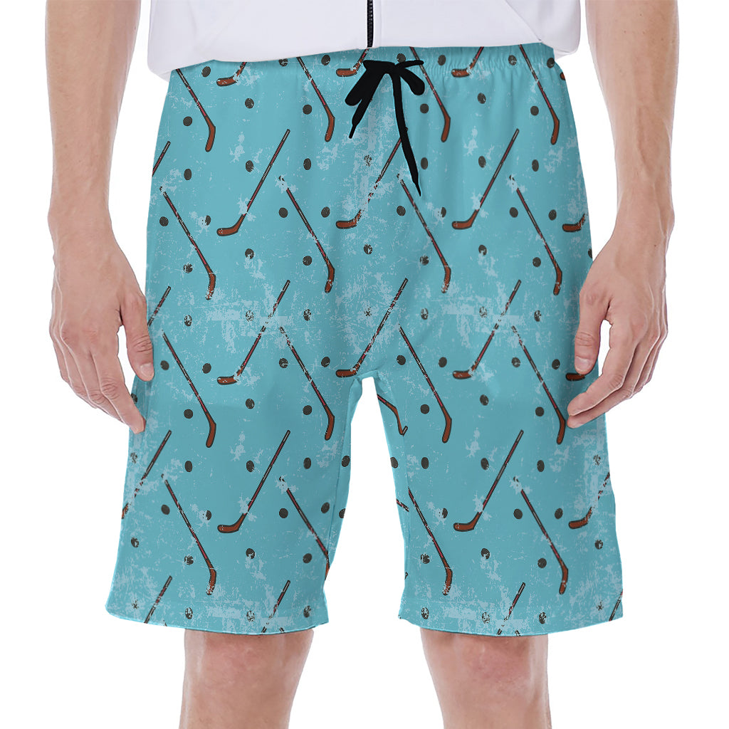 Hockey Stick And Puck Pattern Print Men's Beach Shorts