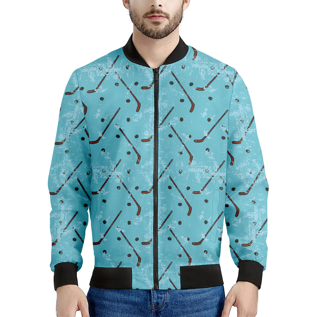 Hockey Stick And Puck Pattern Print Men's Bomber Jacket