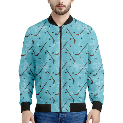 Hockey Stick And Puck Pattern Print Men's Bomber Jacket