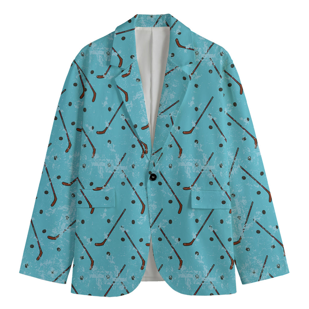 Hockey Stick And Puck Pattern Print Men's Cotton Blazer