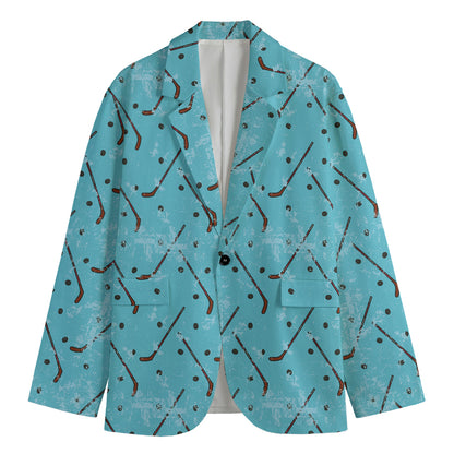 Hockey Stick And Puck Pattern Print Men's Cotton Blazer