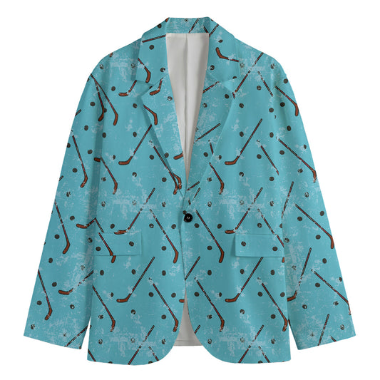 Hockey Stick And Puck Pattern Print Men's Cotton Blazer