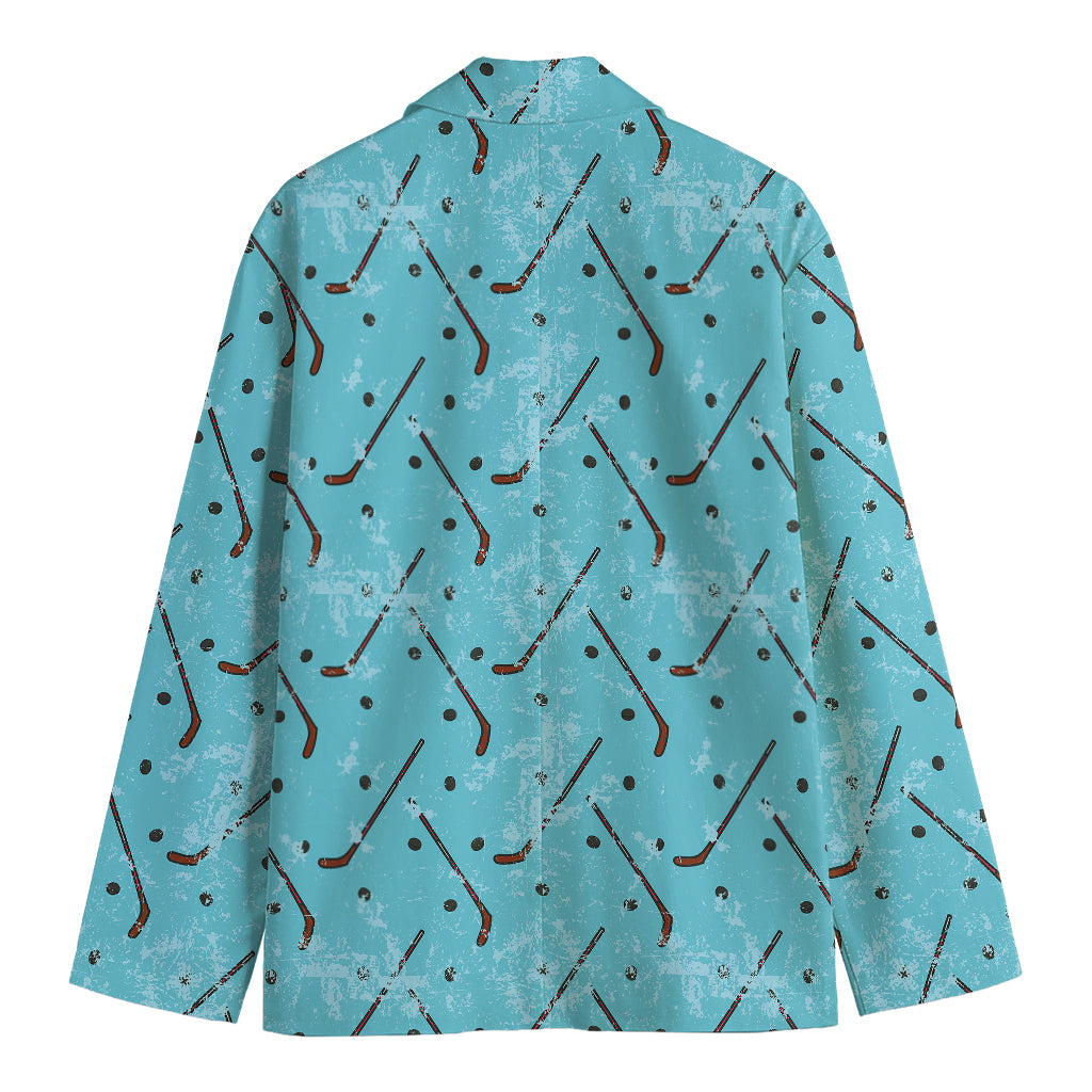 Hockey Stick And Puck Pattern Print Men's Cotton Blazer