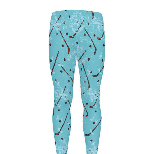 Hockey Stick And Puck Pattern Print Men's leggings