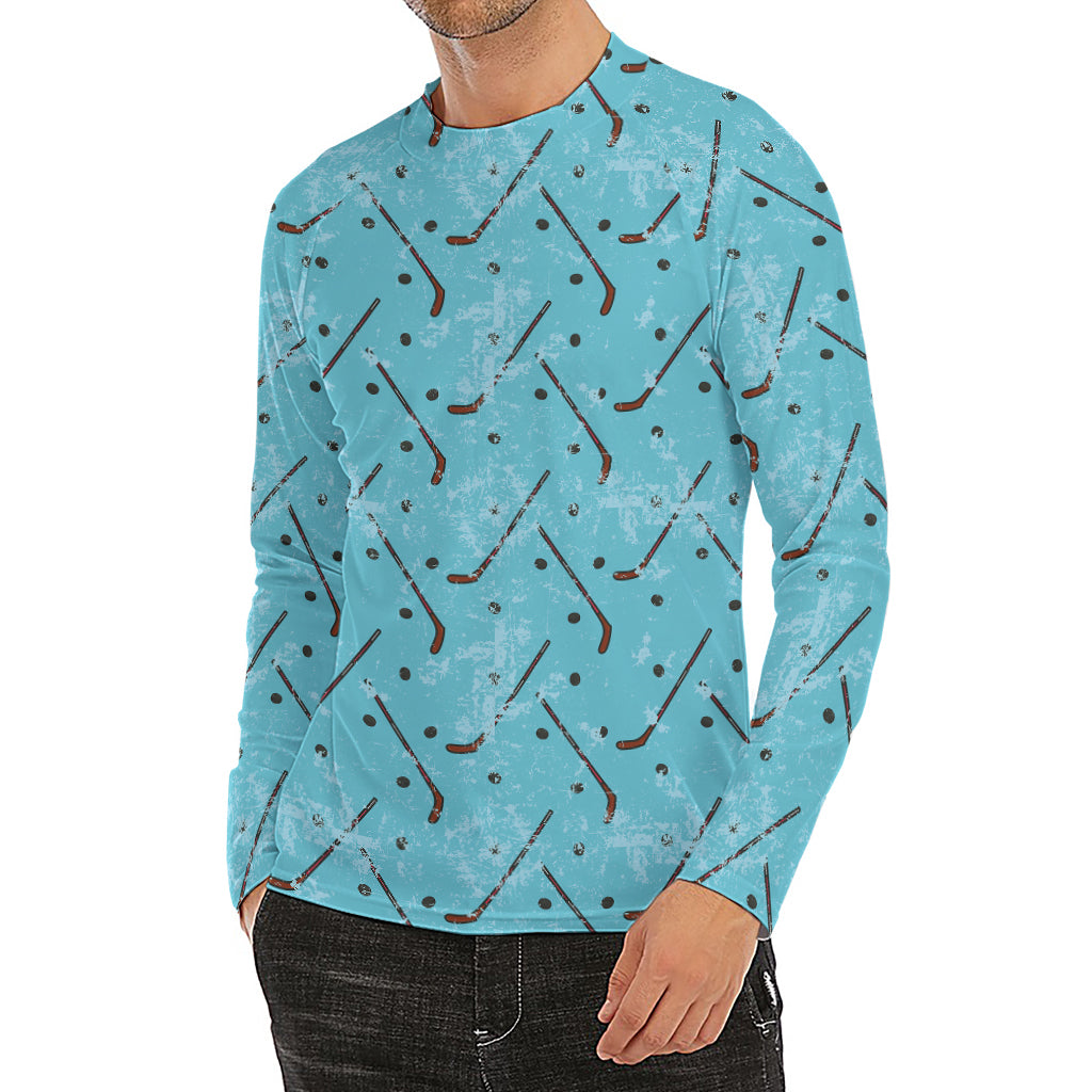 Hockey Stick And Puck Pattern Print Men's Long Sleeve Rash Guard