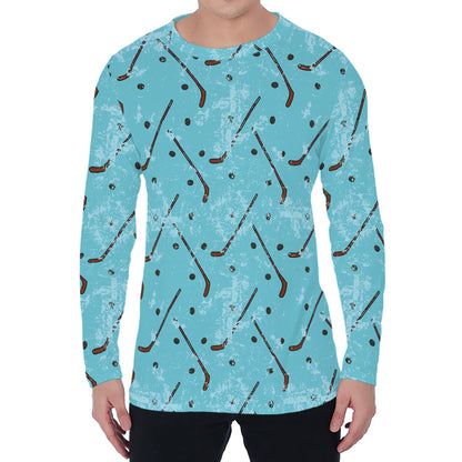 Hockey Stick And Puck Pattern Print Men's Long Sleeve T-Shirt