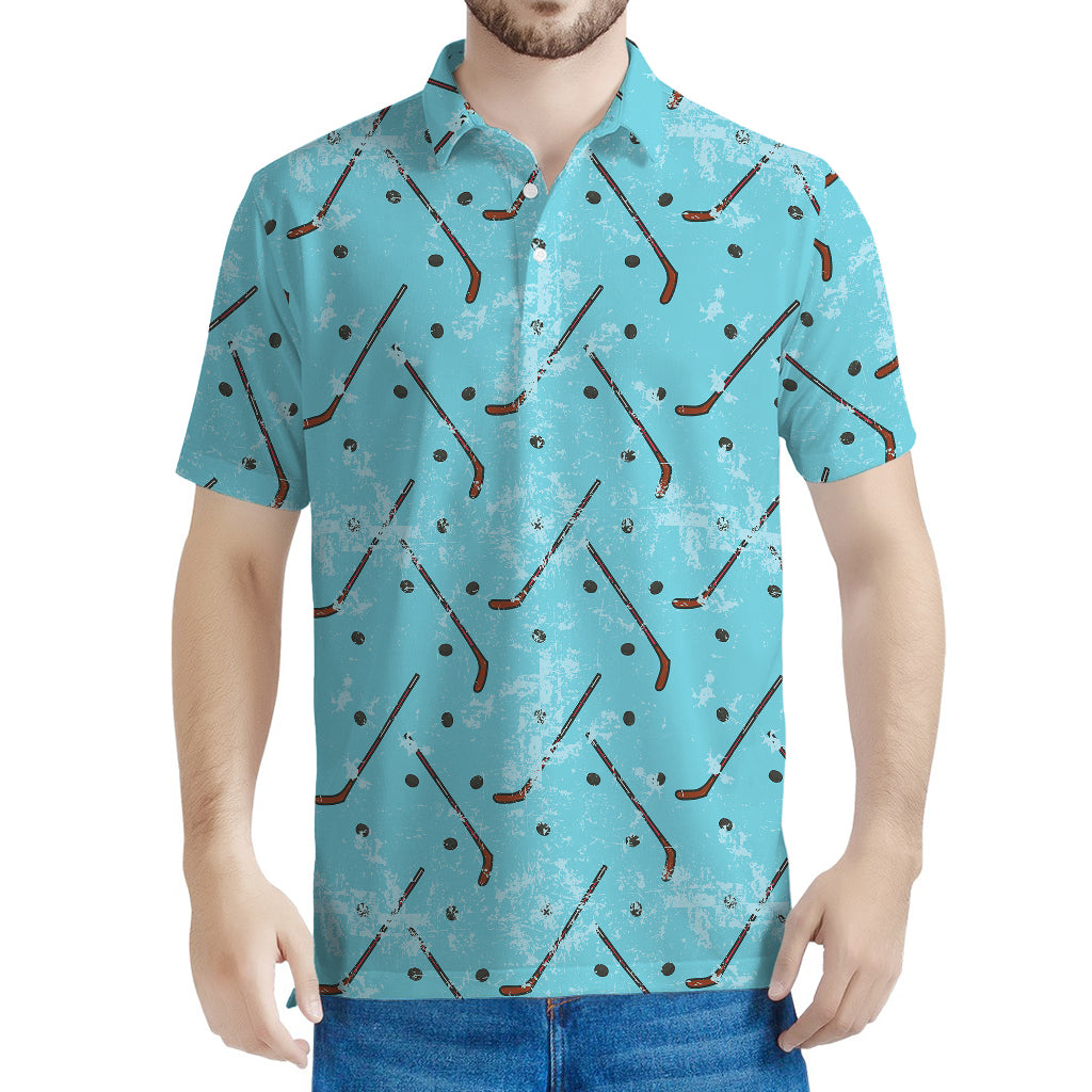 Hockey Stick And Puck Pattern Print Men's Polo Shirt