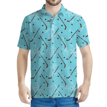 Hockey Stick And Puck Pattern Print Men's Polo Shirt