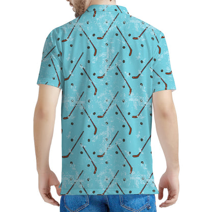 Hockey Stick And Puck Pattern Print Men's Polo Shirt