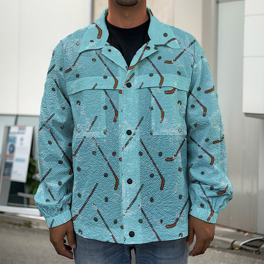 Hockey Stick And Puck Pattern Print Men's Shirt Jacket