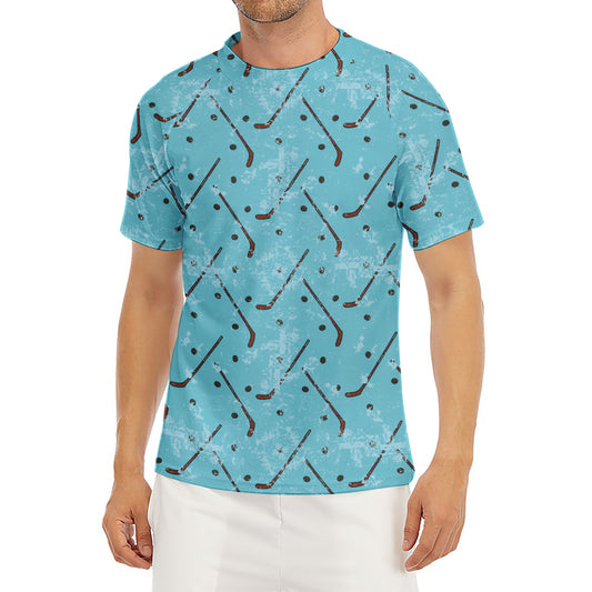 Hockey Stick And Puck Pattern Print Men's Short Sleeve Rash Guard