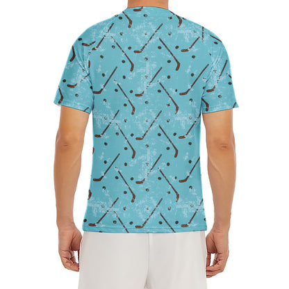 Hockey Stick And Puck Pattern Print Men's Short Sleeve Rash Guard