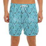 Hockey Stick And Puck Pattern Print Men's Split Running Shorts