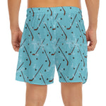 Hockey Stick And Puck Pattern Print Men's Split Running Shorts