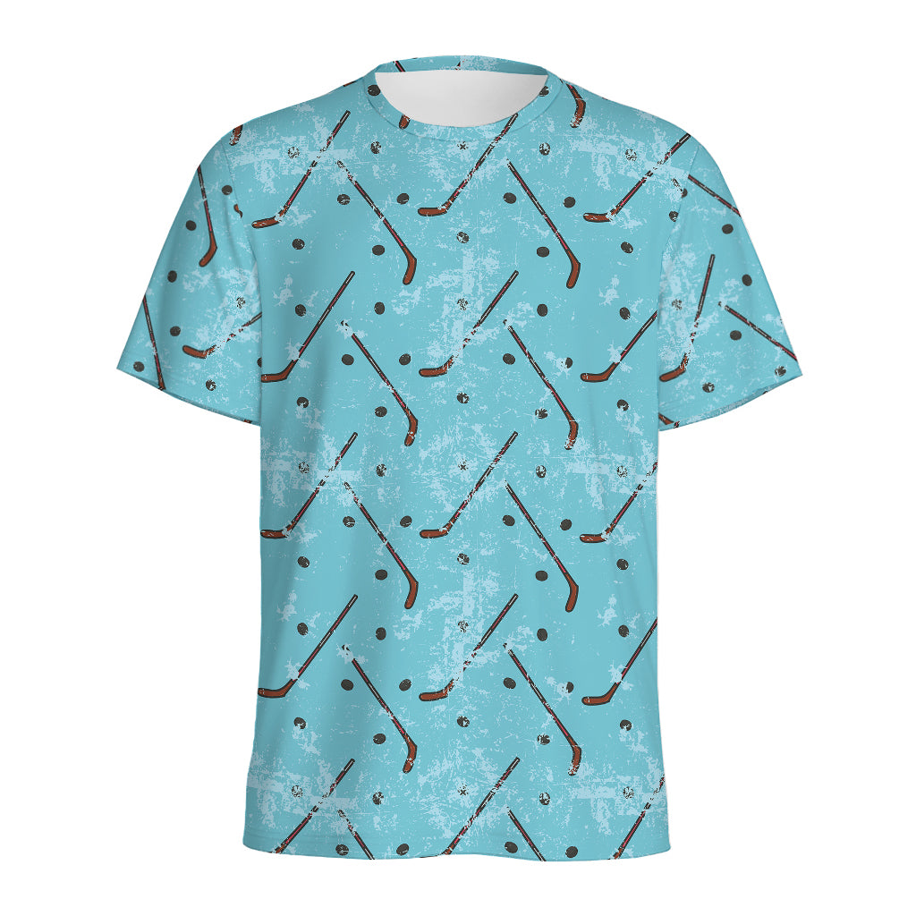 Hockey Stick And Puck Pattern Print Men's Sports T-Shirt