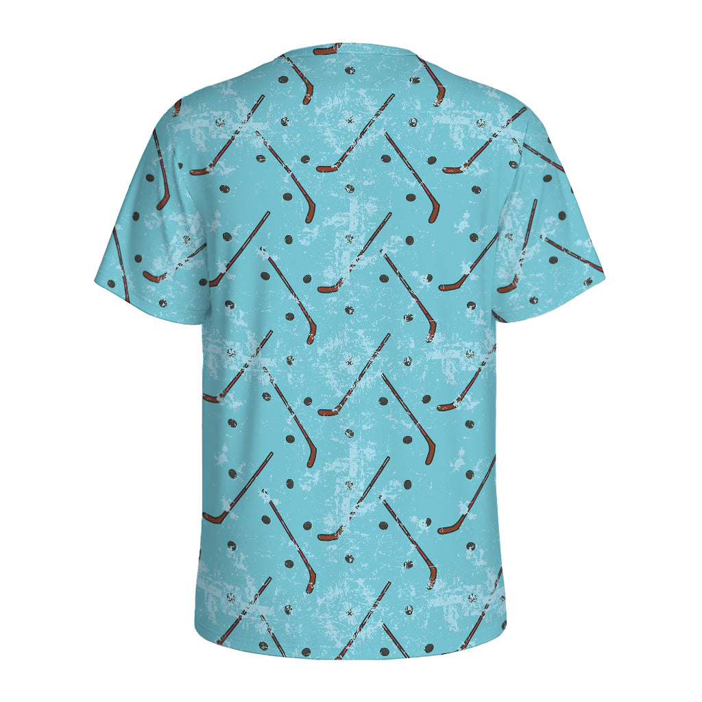 Hockey Stick And Puck Pattern Print Men's Sports T-Shirt