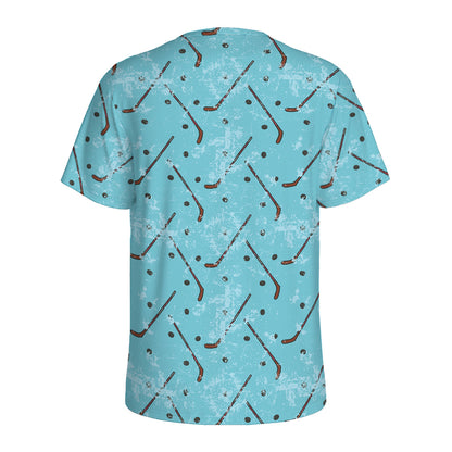 Hockey Stick And Puck Pattern Print Men's Sports T-Shirt