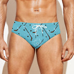 Hockey Stick And Puck Pattern Print Men's Swim Briefs