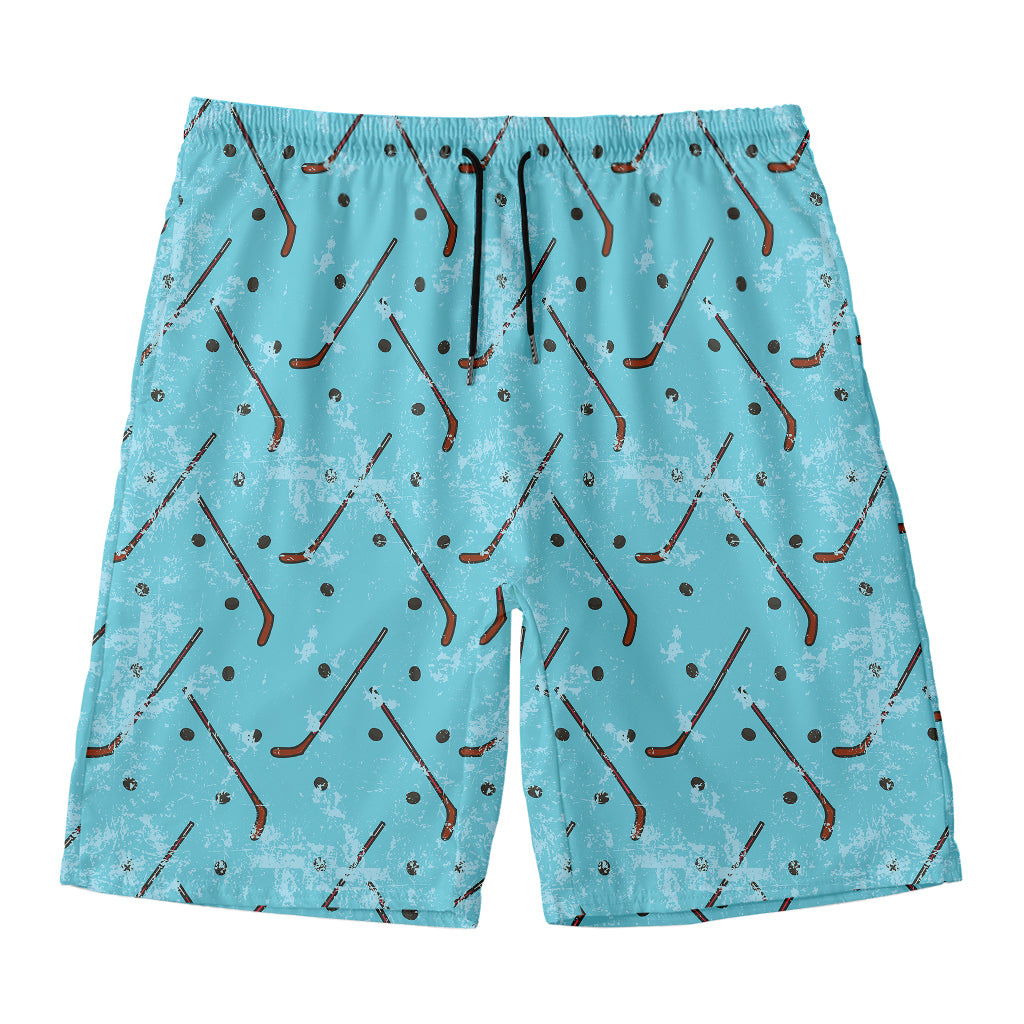 Hockey Stick And Puck Pattern Print Men's Swim Trunks
