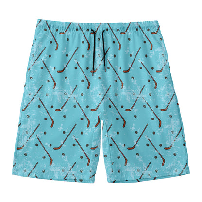 Hockey Stick And Puck Pattern Print Men's Swim Trunks