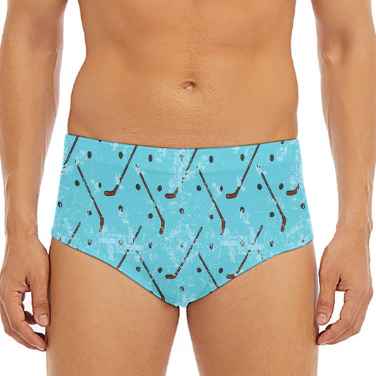 Hockey Stick And Puck Pattern Print Men's Triangle Swim Briefs