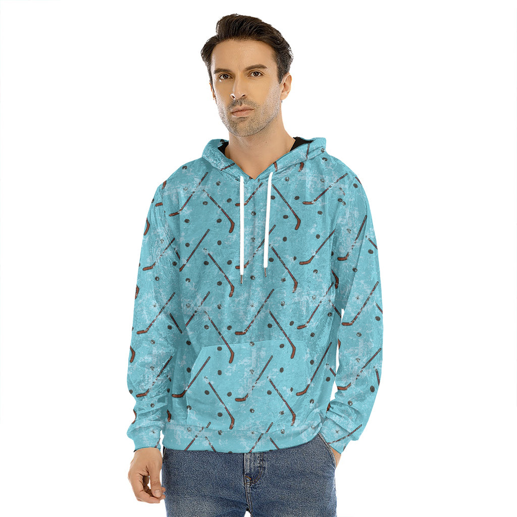Hockey Stick And Puck Pattern Print Men's Velvet Pullover Hoodie