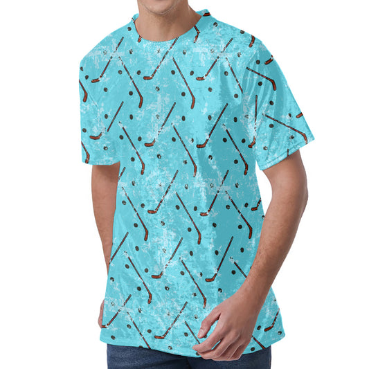 Hockey Stick And Puck Pattern Print Men's Velvet T-Shirt