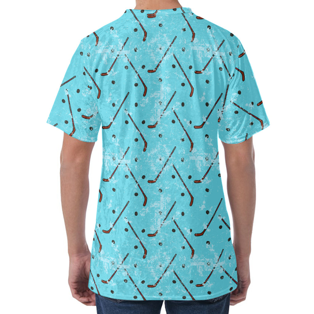 Hockey Stick And Puck Pattern Print Men's Velvet T-Shirt