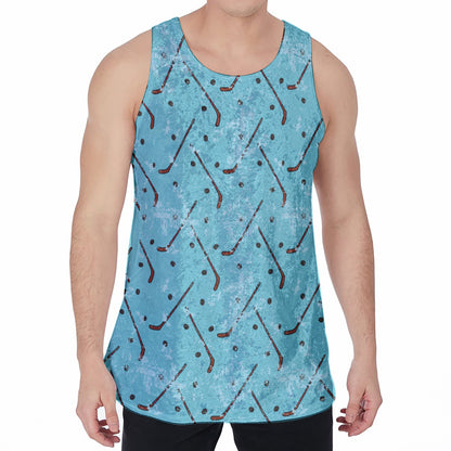 Hockey Stick And Puck Pattern Print Men's Velvet Tank Top