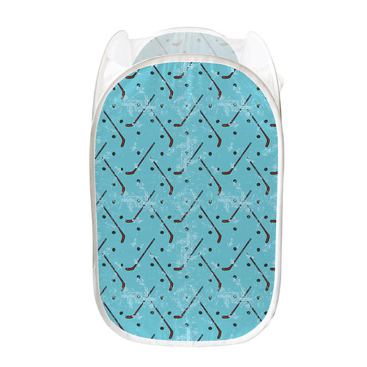 Hockey Stick And Puck Pattern Print Mesh Laundry Hamper