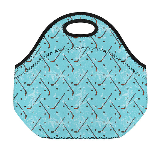 Hockey Stick And Puck Pattern Print Neoprene Lunch Bag