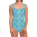 Hockey Stick And Puck Pattern Print One Piece Swimsuit