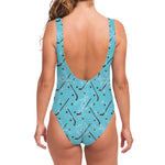 Hockey Stick And Puck Pattern Print One Piece Swimsuit