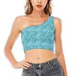 Hockey Stick And Puck Pattern Print One Shoulder Crop Top