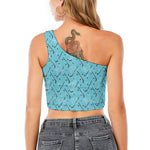 Hockey Stick And Puck Pattern Print One Shoulder Crop Top