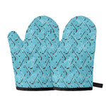 Hockey Stick And Puck Pattern Print Oven Mitts