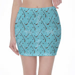 Hockey Stick And Puck Pattern Print Pencil Mini Skirt