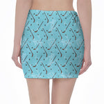 Hockey Stick And Puck Pattern Print Pencil Mini Skirt