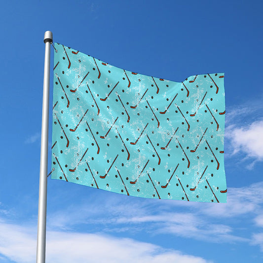 Hockey Stick And Puck Pattern Print Polyester Flag