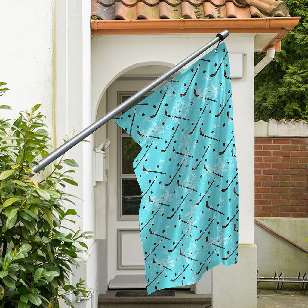 Hockey Stick And Puck Pattern Print Polyester Flag