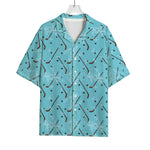 Hockey Stick And Puck Pattern Print Rayon Hawaiian Shirt