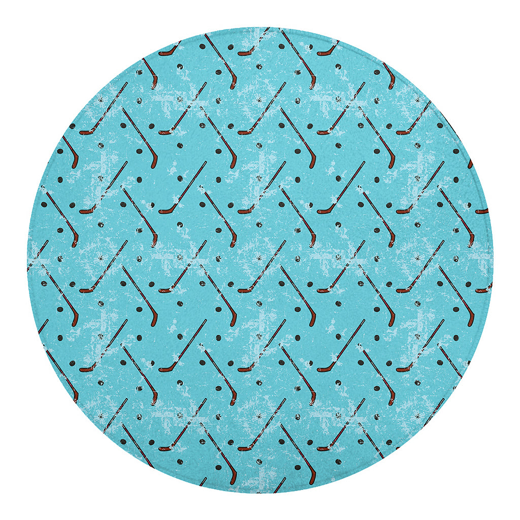 Hockey Stick And Puck Pattern Print Round Blanket