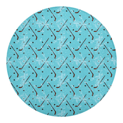 Hockey Stick And Puck Pattern Print Round Blanket